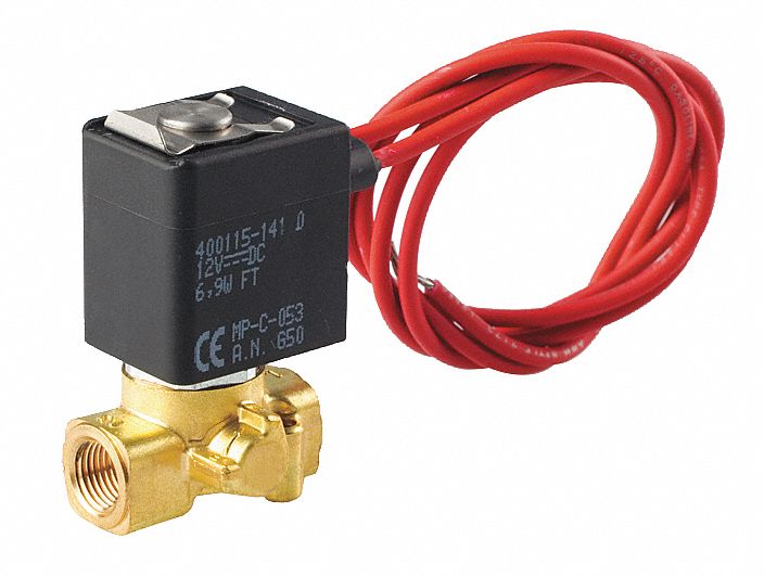 Solenoid Valve,2/2,1/8 In,NC,24V,Brass