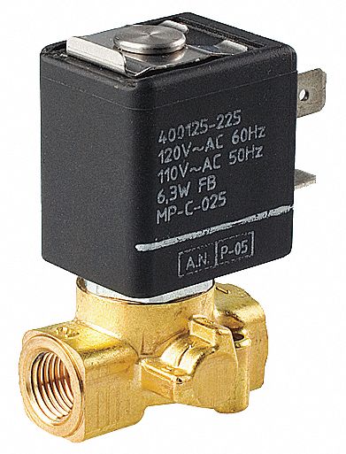 SOLENOID VALVE: 2-WAY, NORMALLY CLOSED, ⅛ IN PIPE, 24V DC, COMPACT, BRASS BODY, FKM SEAL