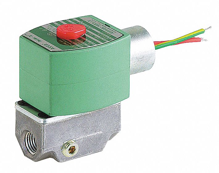 SOLENOID VALVE: 2-WAY, NORMALLY CLOSED, ⅜ IN PIPE SIZE, 110V AC/120V AC, ALUMINUM BODY