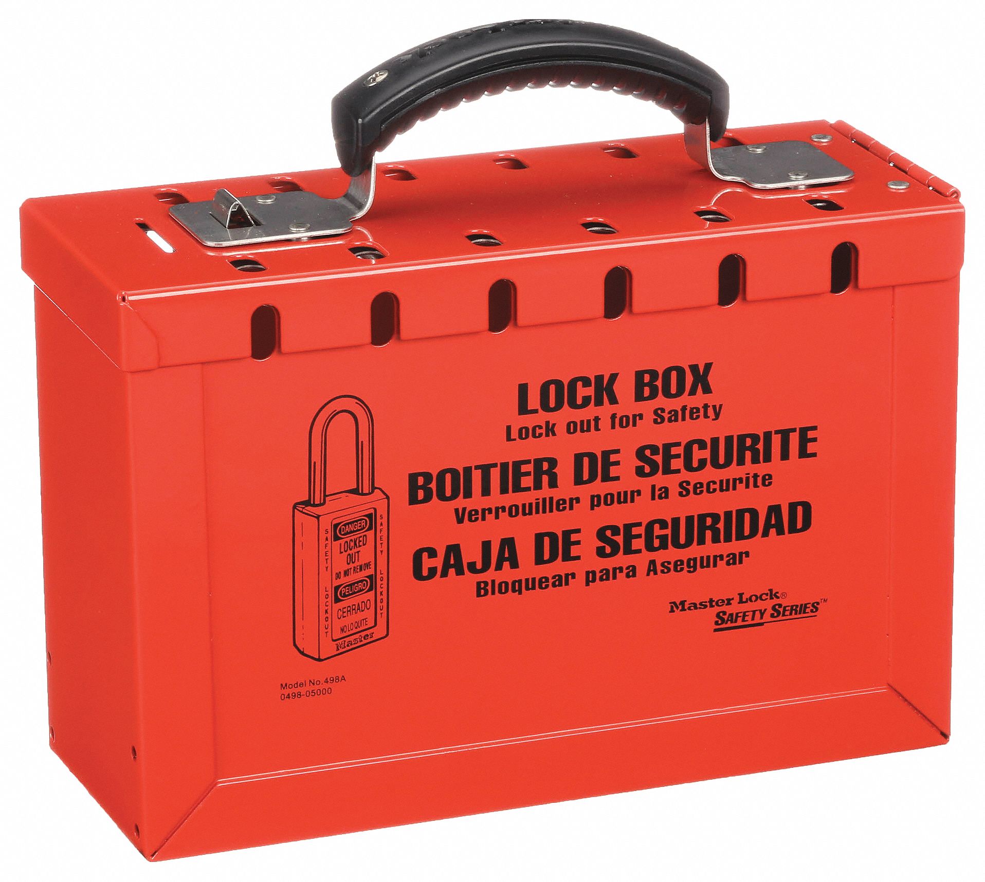 MASTER LOCK Group Lockout Box: Steel, Red, 6 in x 9.25 in 3.75 in,  Portable, Hinged, 12 Padlocks