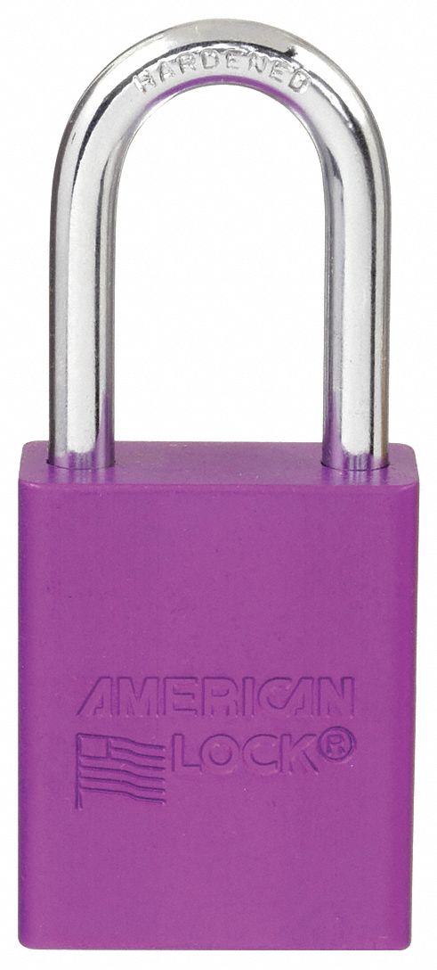 LOCKOUT PADLOCK, KEYED DIFFERENT, ALUMINUM, STANDARD BODY, BORON ALLOY, PURPLE