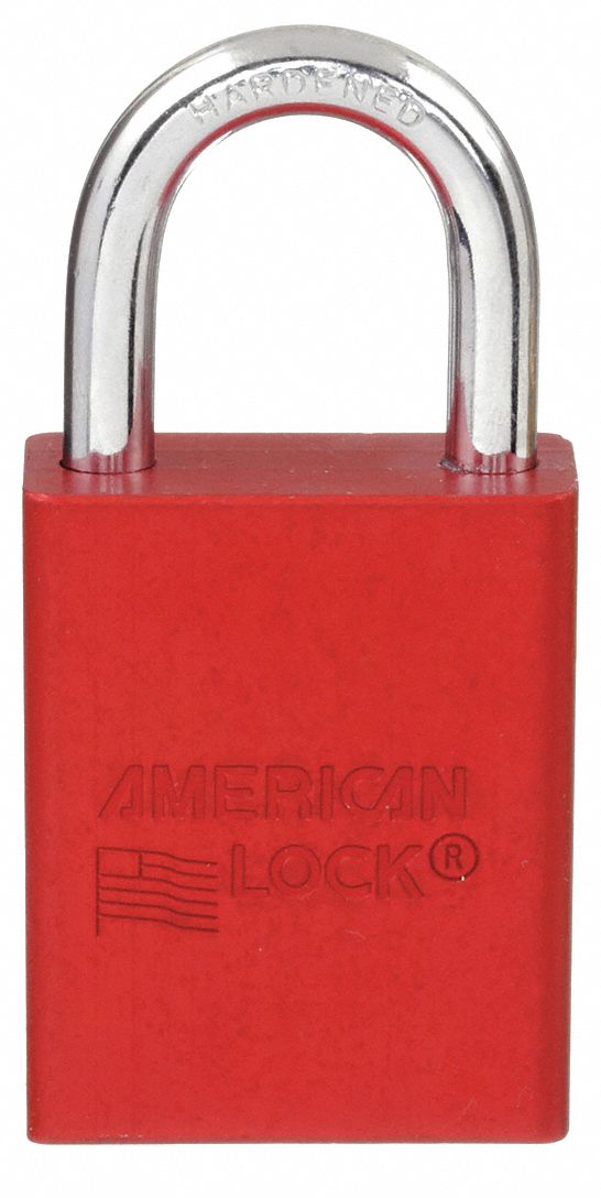 LOCKOUT PADLOCK, KEYED DIFFERENT, ALUMINUM, STANDARD BODY, BORON ALLOY, RED