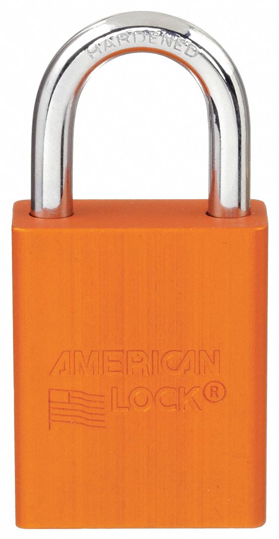 LOCKOUT PADLOCK, KEYED DIFFERENT, ALUMINUM, STANDARD BODY, BORON ALLOY, ORANGE