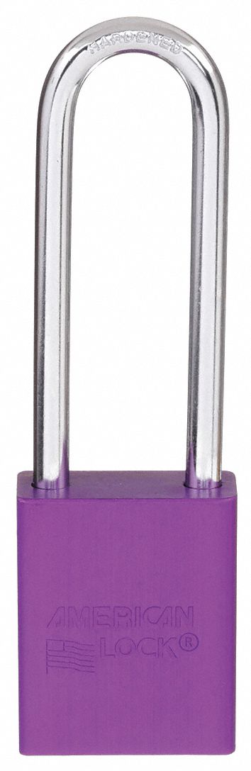 Lockout Padlock: Keyed Different, Aluminum, Std Body Body Size, Boron Alloy, Extended
