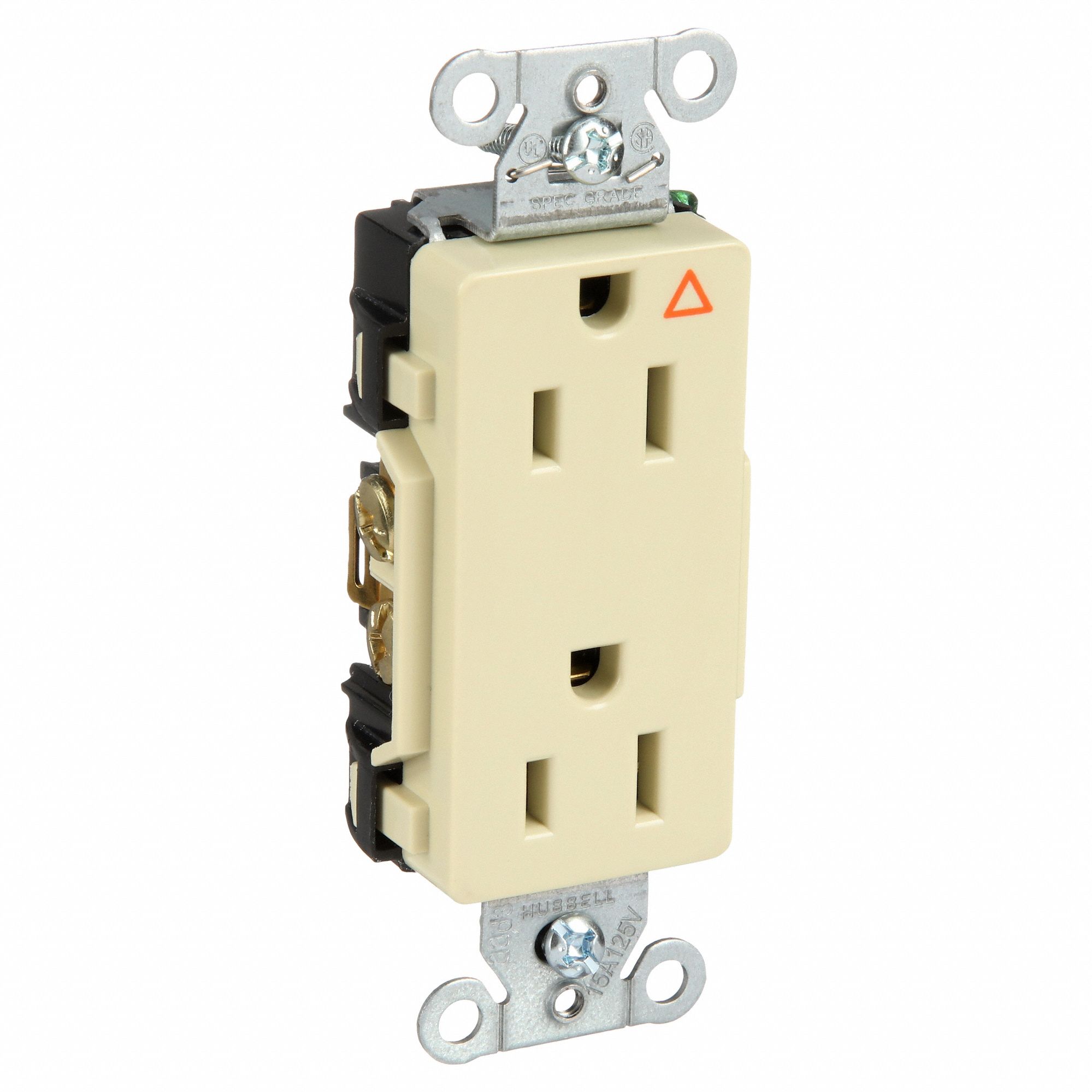 Receptacle: Decorator Duplex, 5-15R, 15 A, 125V AC, Ivory, 2 Poles, Screw  Terminals, Screw Terminals