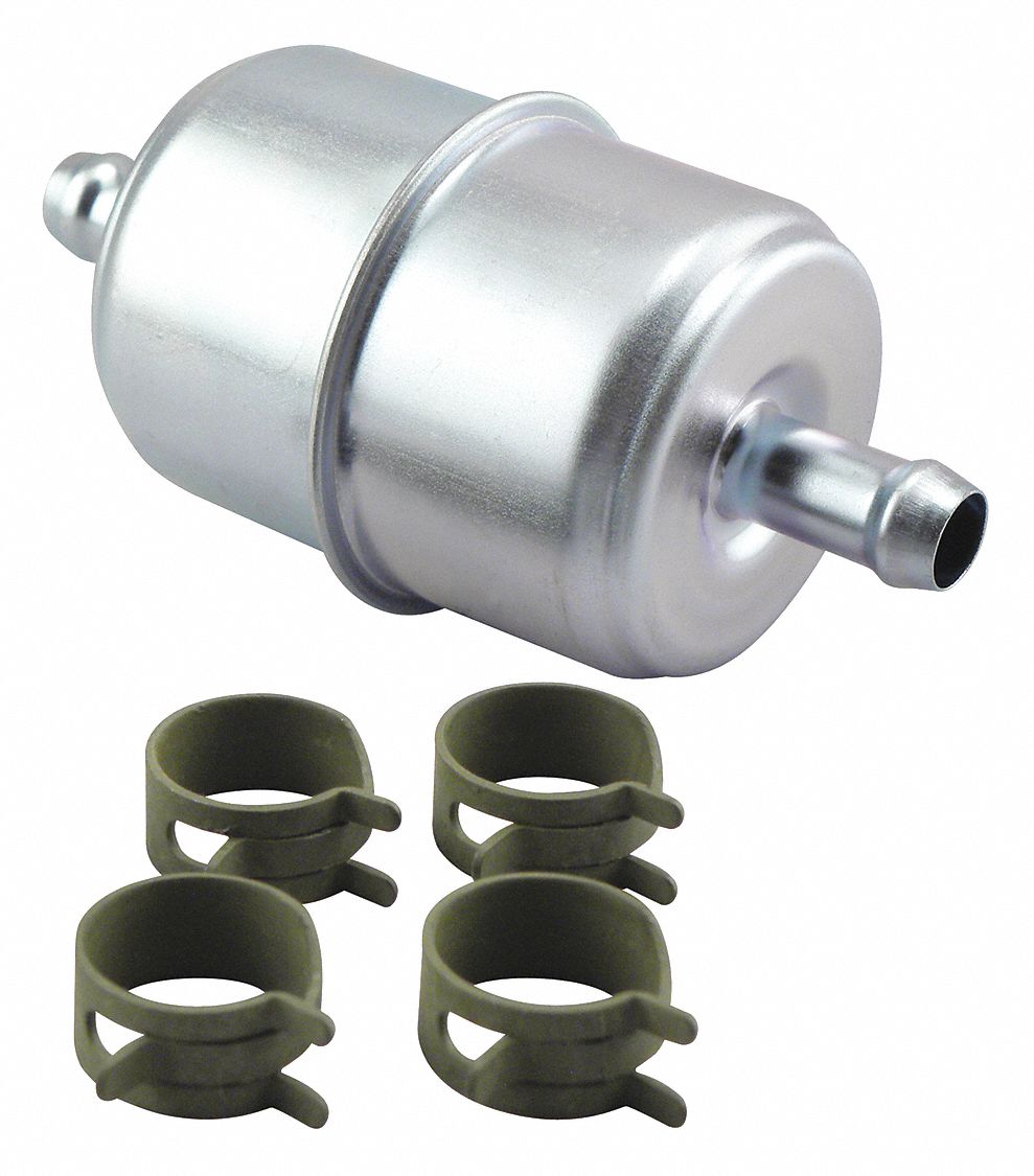 Fuel Filter: In-Line, 1 15/16 in Outside Dia, Cellulose, GMC, (4) Clamps