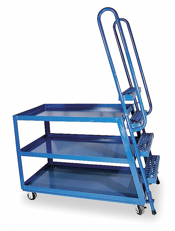 4EU99 - Stock Picking Ladder Cart 3 Shelves