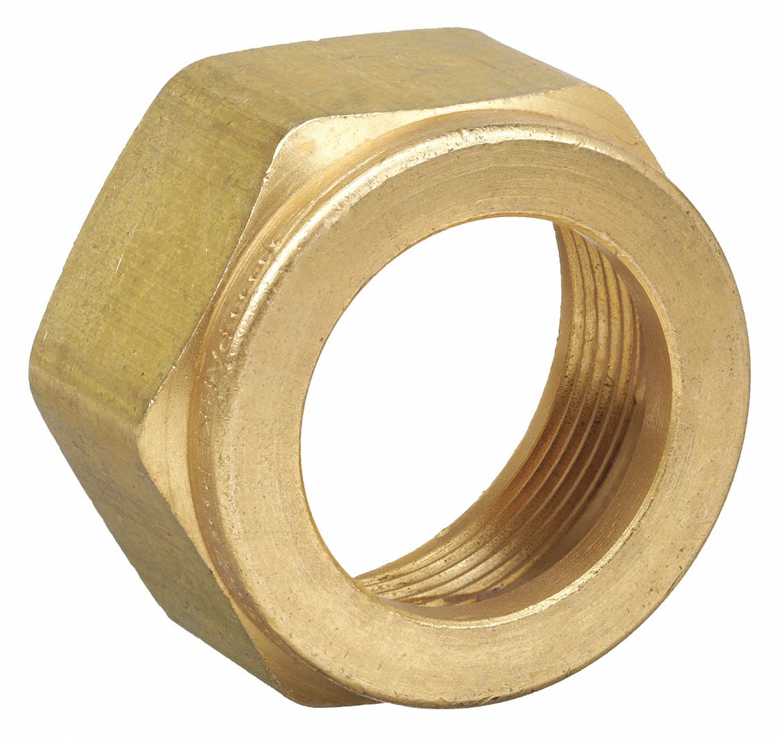 Compression Fitting Nut: 3/4 in OD Size, Compression, Brass, 1"-20 Thread Size