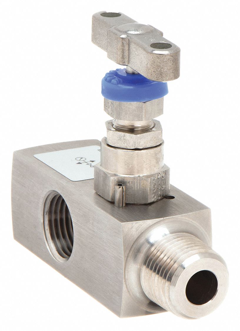 PARKER, Angled Fitting, Stainless Steel, Gauge Valve 4EUK2HGVS8