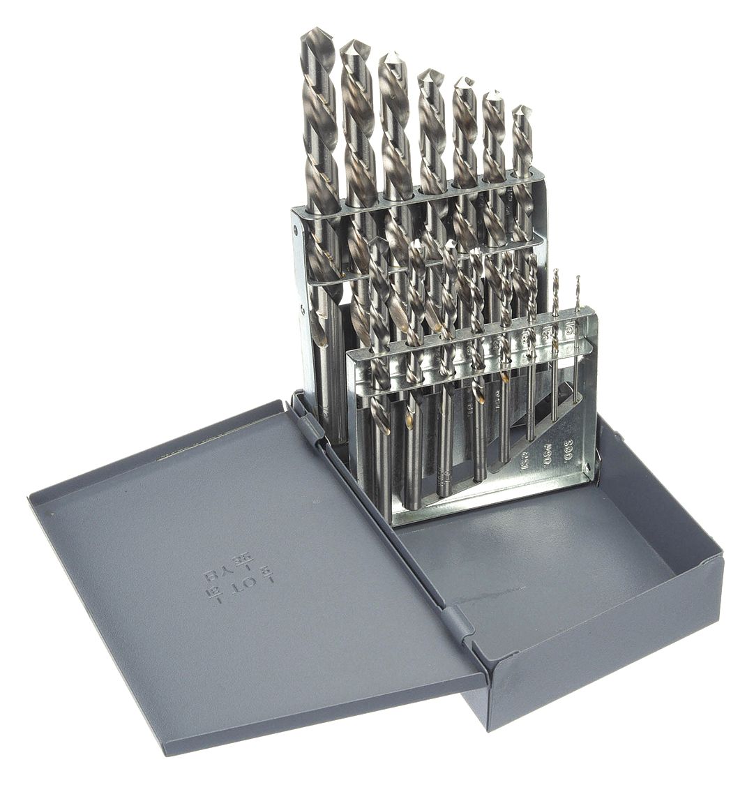 JOBBER LENGTH DRILL BIT SET, 1/16 IN SMALLEST BIT, ½ IN LARGEST BIT, HSS