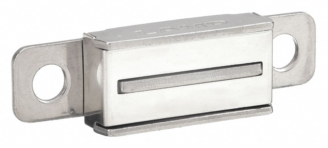 Door Catch: Stainless Steel, Magnetic, 7/16 in Ht, 1 9/16 in Wd