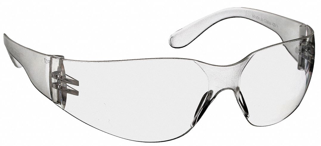 SAFETY GLASSES, FRAMELESS, WRAPAROUND, POLYCARBONATE, CLEAR, UV, M, UNISEX