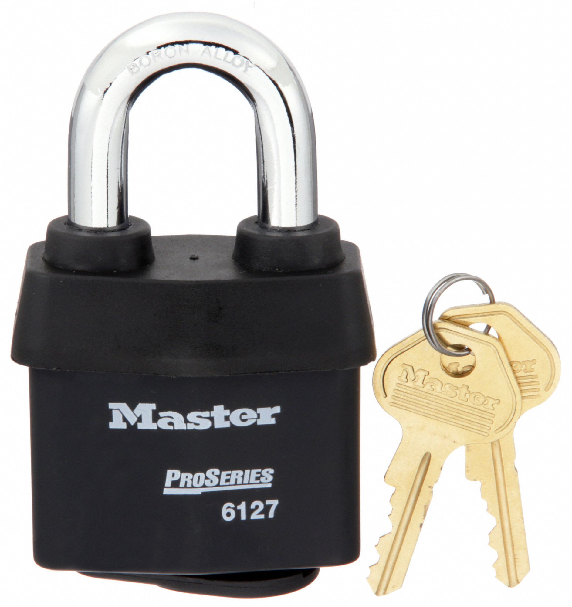KEYED PADLOCK, 1 3/8 IN VERTICAL SHACKLE CLEARANCE, 7/8 IN HORIZONTAL SHACKLE CLEARANCE, 5 PINS, BORON, BLACK
