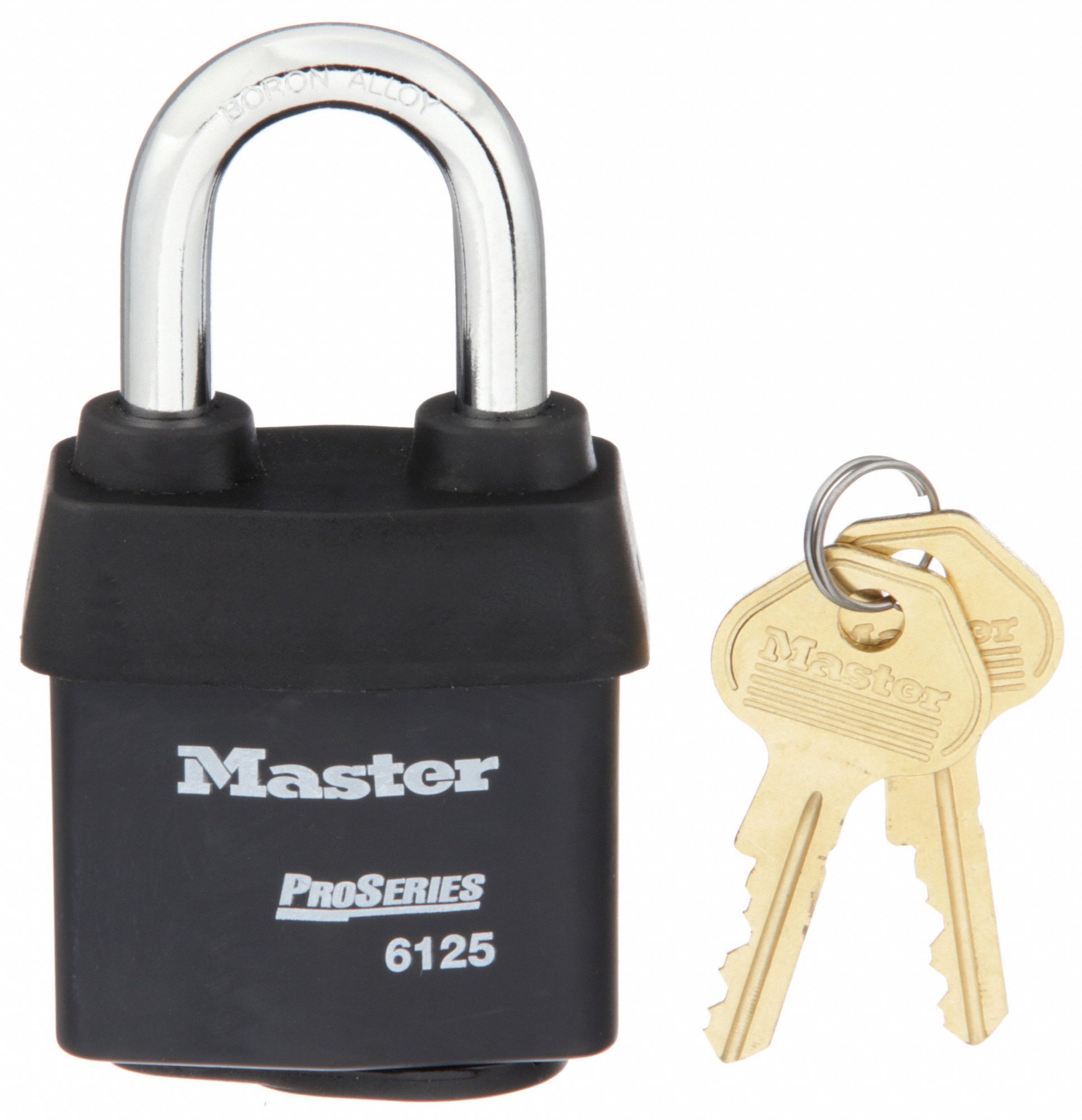 Padlock: 1 3/8 in Vertical Shackle Clearance, 7/8 in Horizontal Shackle Clearance, 10G001 Key, Boron