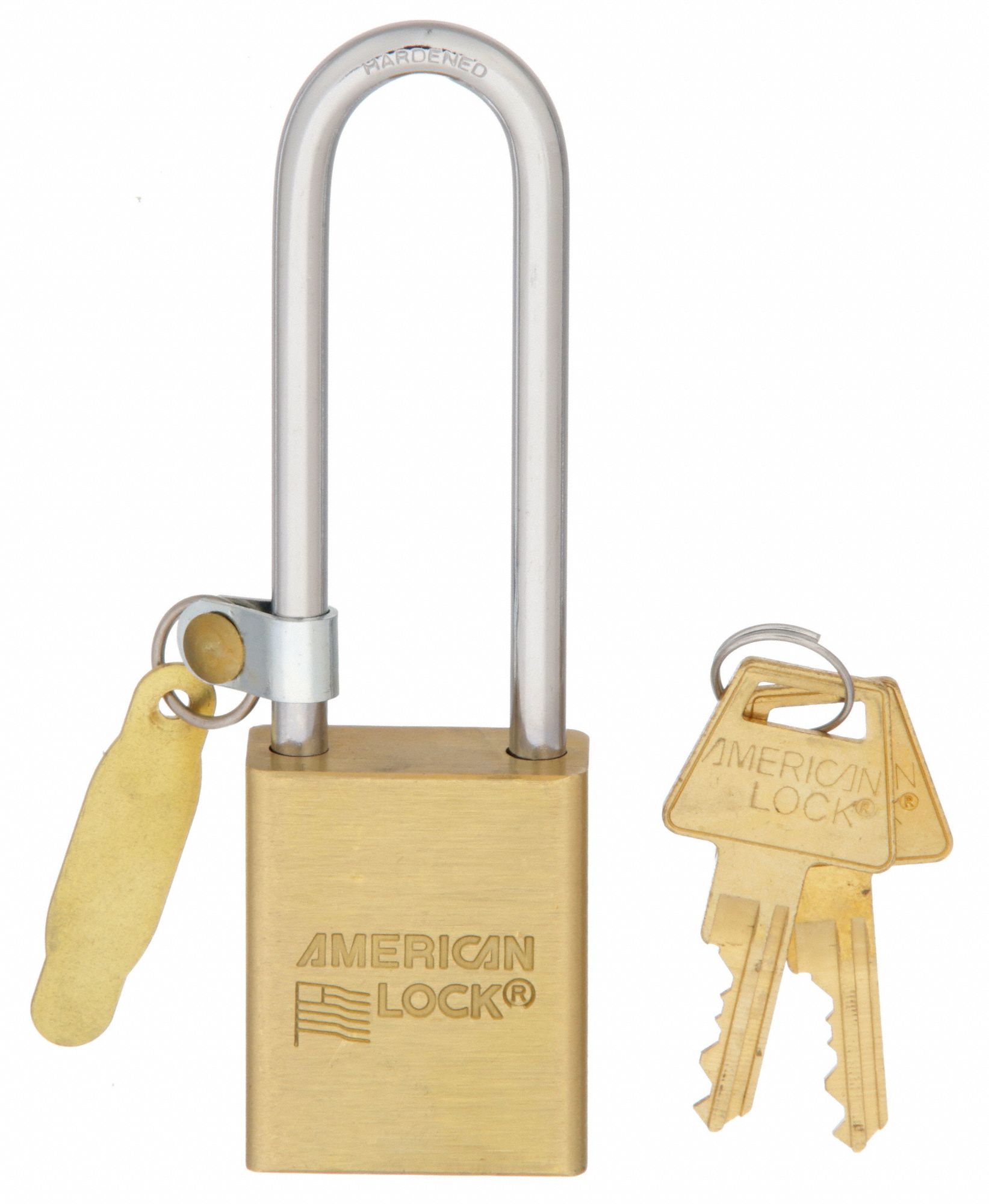 KEYED PADLOCK, 3 IN VERTICAL SHACKLE CLEARANCE, 3/4 IN HORIZONTAL SHACKLE CLEARANCE, 1/4 IN SHACKLE DIAMETER, GOLD