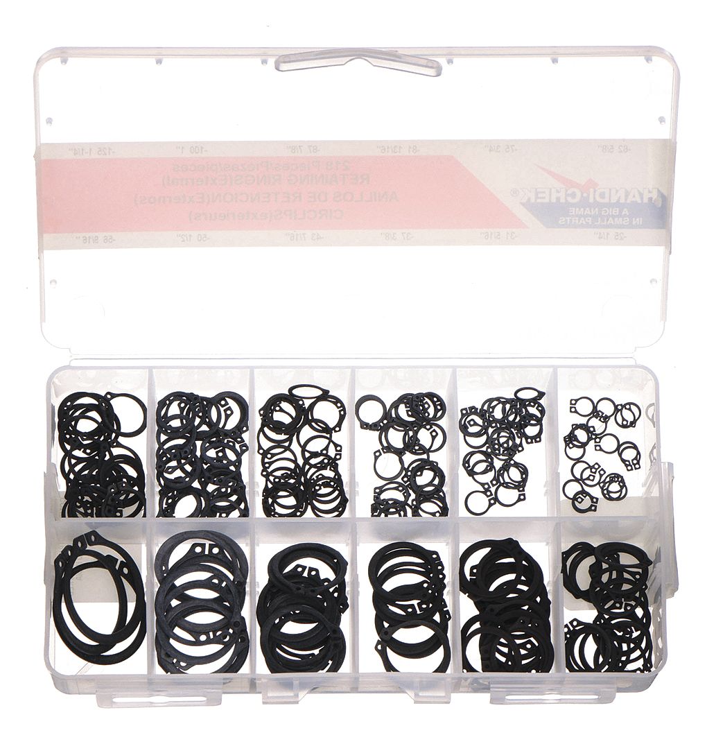 RETAINING RING ASSORTMENT, 218 PIECES, INCH, STEEL, BLACK PHOSPHATE, 218 PIECES, 12 SIZES