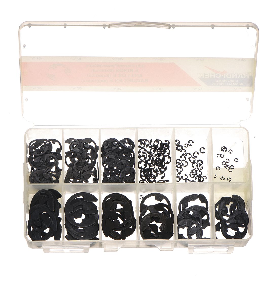 RETAINING RING ASSORTMENT, 300 PIECES, INCH, STEEL, BLACK PHOSPHATE, 300 PIECES, 9 SIZES