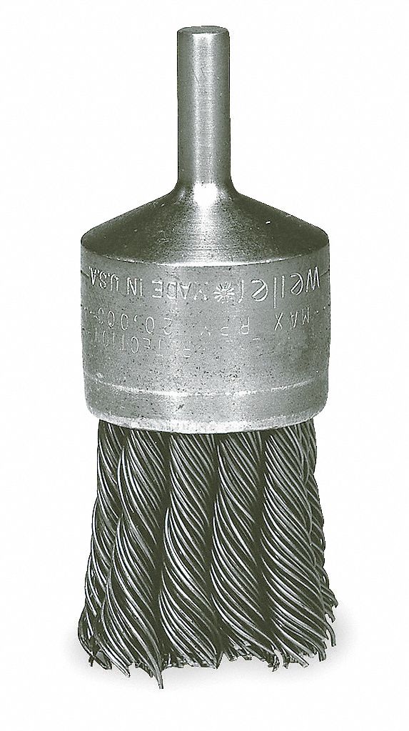 END BRUSH, TWISTED STAINLESS STEEL, ¾ IN DIAMETER, 0.014 IN FILL DIAMETER, ¼ IN SHANK