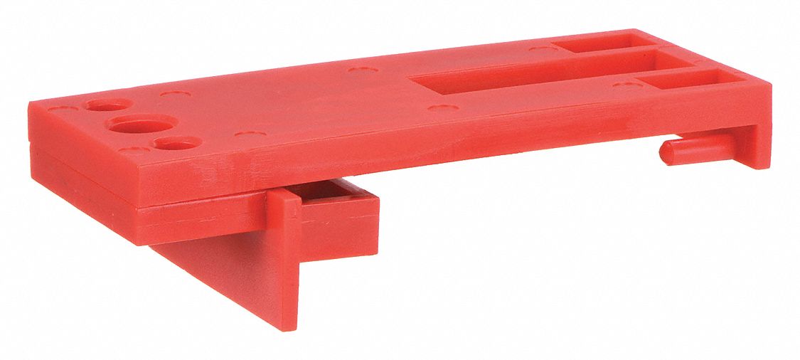 BATTERY/CABLE CONNECTOR LOCKOUT, RED, POLYCARBONATE, 1 X 4¾ X 2 IN