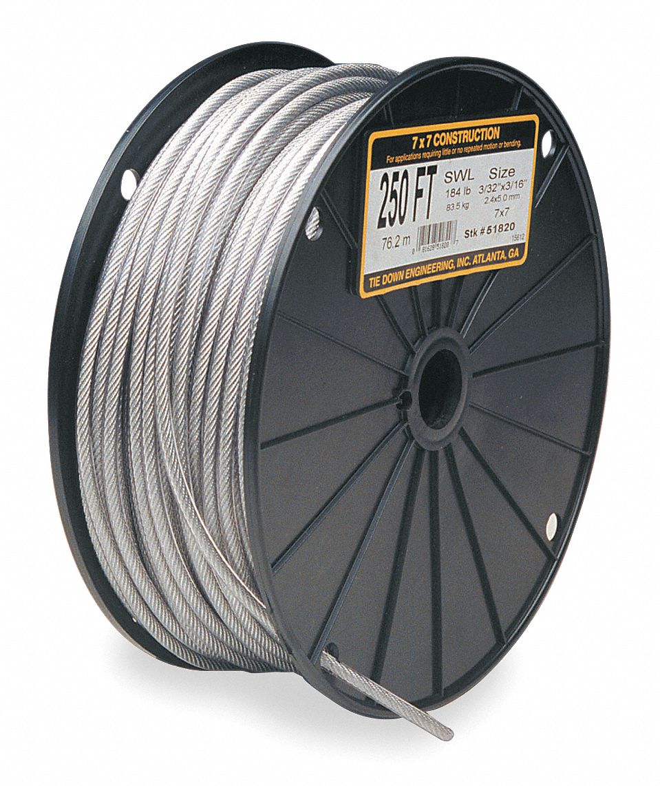 Tie Down Engineering Coated Cable Galvanized Steel 7 X 19 1 4 In Cable Size 5 16 In Outside Dia 1400 Lb 4fa38 Grainger