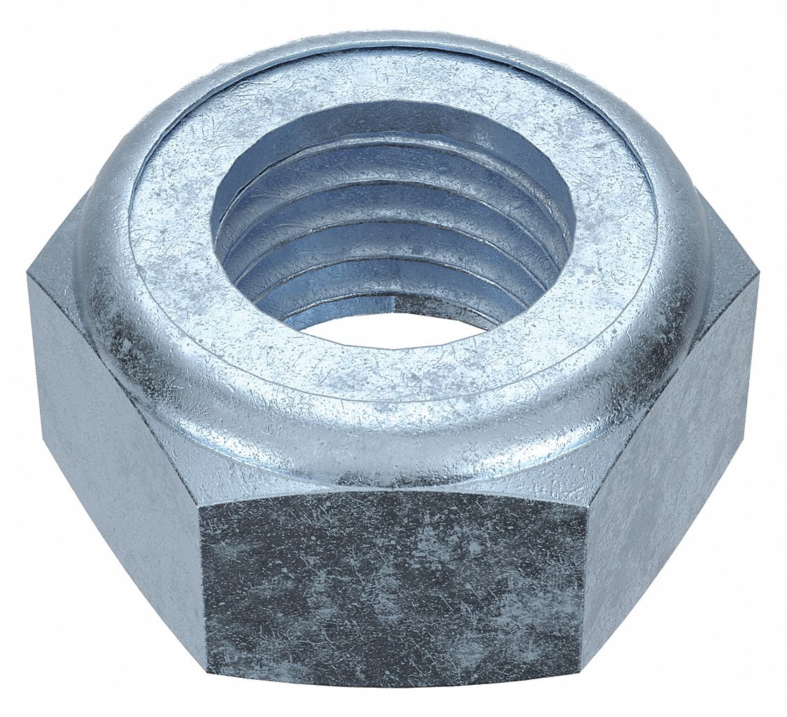 Lock Nut: Nylon Insert, Std Hex, 1 1/8"-7 Thread Size, Steel, Grade 2, Zinc-Plated, 59/64 in Hex Ht