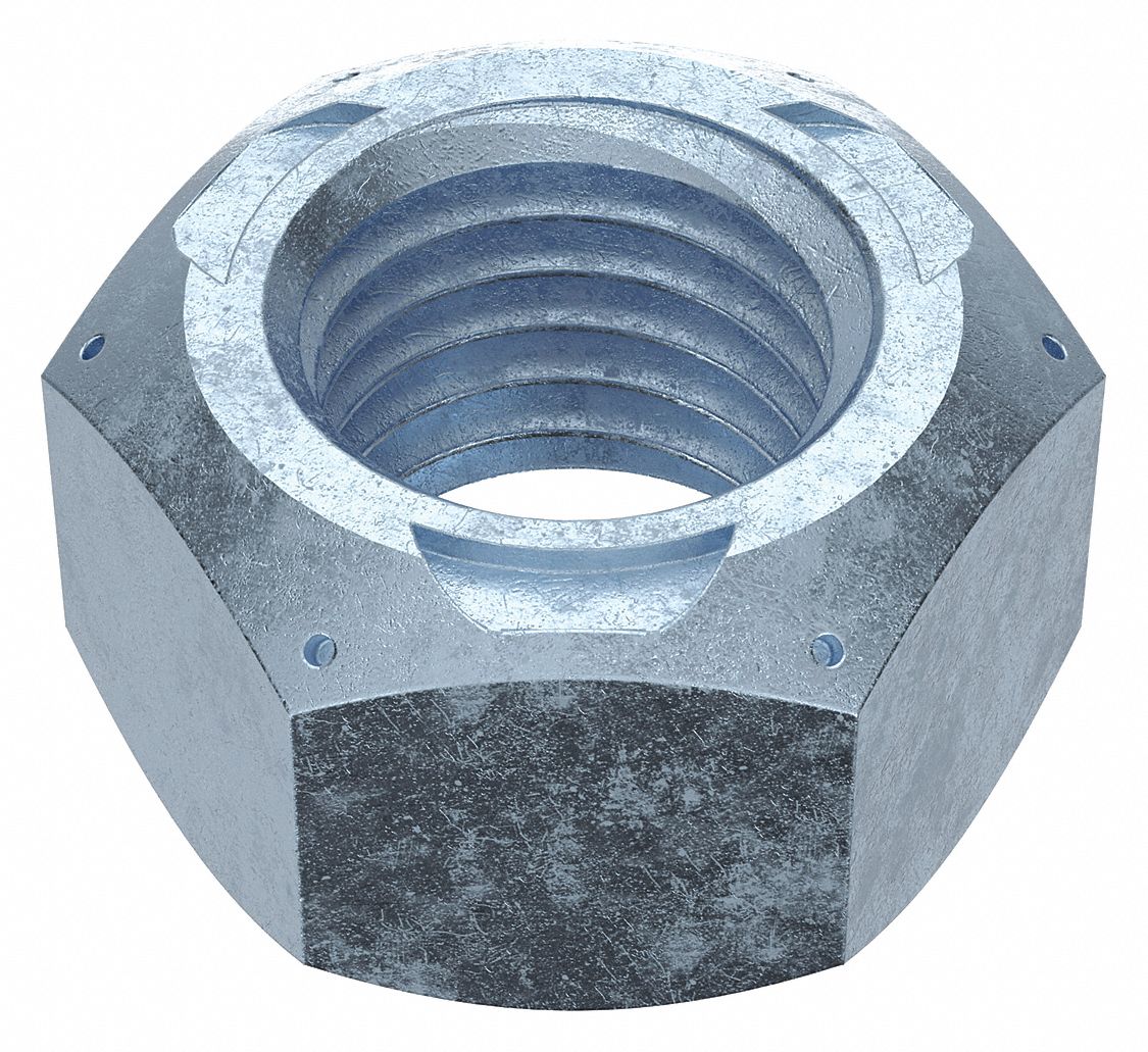 Lock Nut: Center Lock Distorted Thread, Std Hex, 7/8"-9 Thread Size, Steel, Grade A, 25 PK