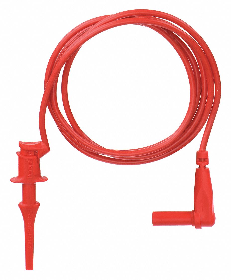 Test Lead: 4 ft Lg, Banana Plug, 0.157 in Meter Connection End Size, Banana Plugs, Silicone