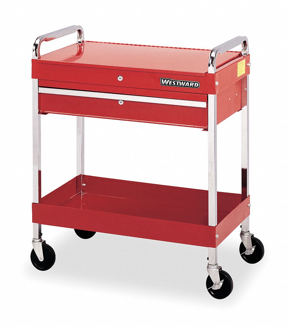 Practical Plastic Utility Service Cart 550lb Capacity 2 Shelf Rolling Shop Tool 