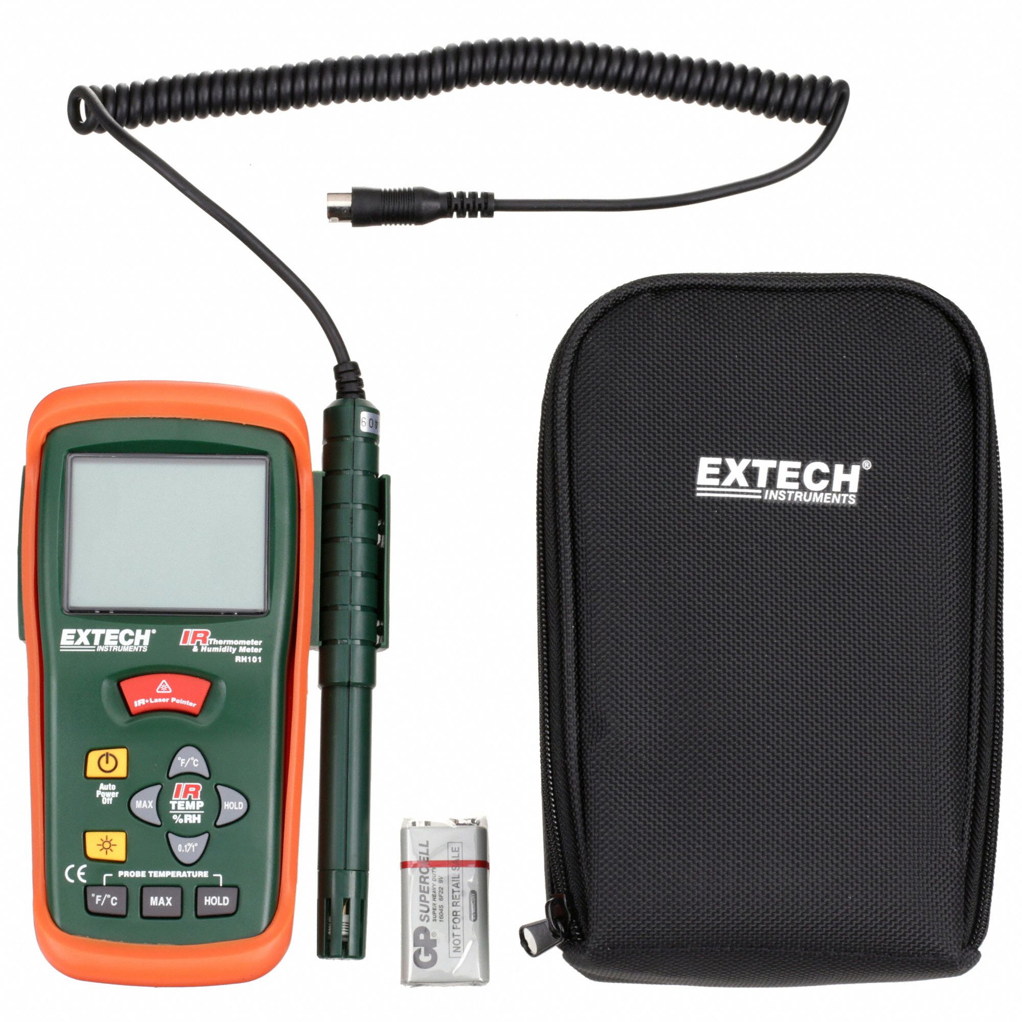 EXTECH Relative Humidity Meter, With Infrared Thermometer Meter Style, 10 to 95 Relative