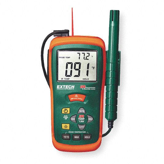 EXTECH Relative Humidity Meter, With Infrared Thermometer Meter Style
