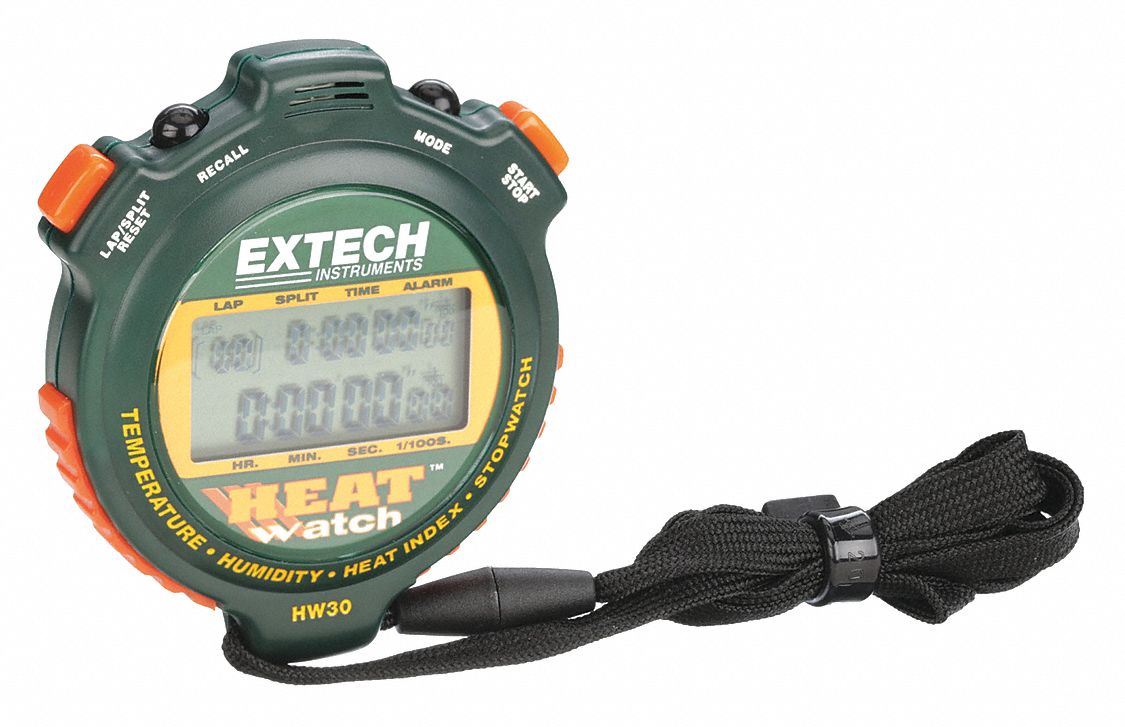 EXTECH, Count up to 9 hr, 59 min, 59 sec, +/-5 sec/day, Heat Index