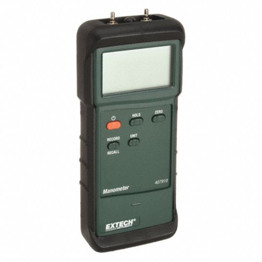 EXTECH Digital Manometer: -29 psi to 29 psi, Dual LCD, 4 mm Hose Barb