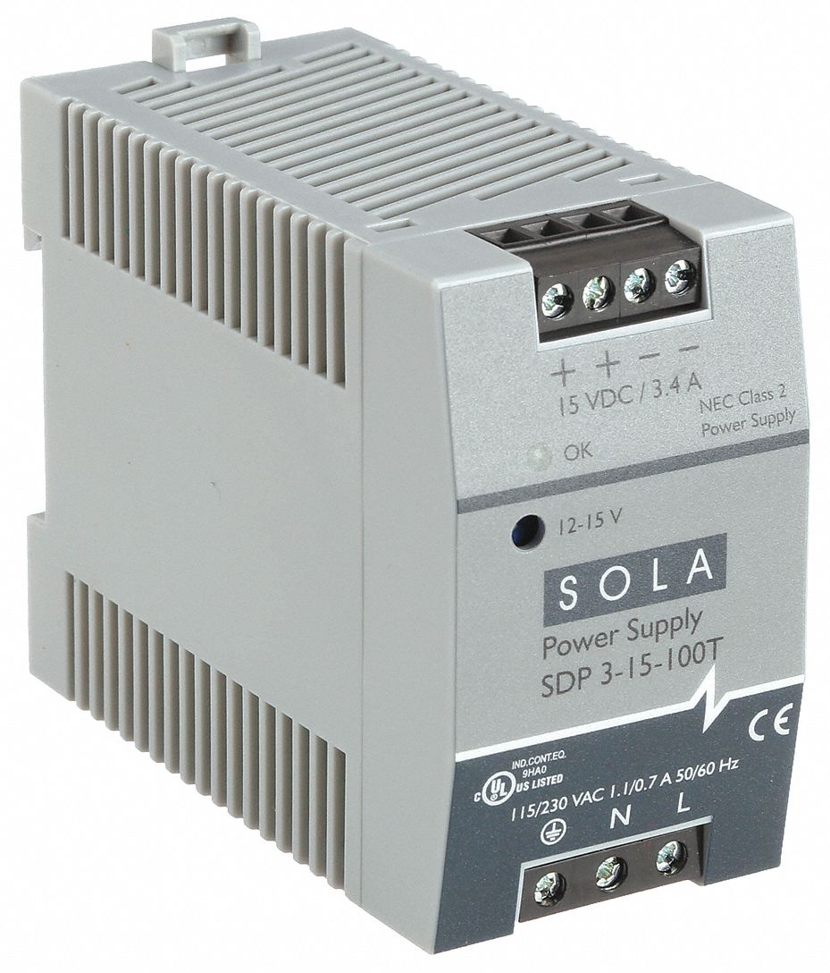 DC Power Supply: DIN Rail, 50 W Output Power - Rated, 3.4 A_4.2 A Current - Output, Plastic