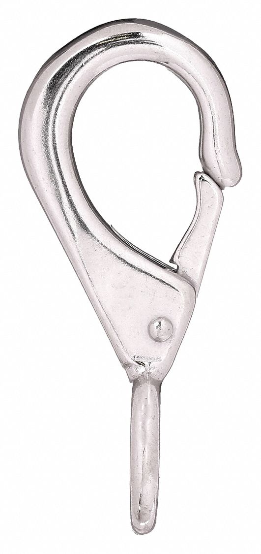 Spring Snap: 1 Snaps, Solid Gate, Stainless Steel, 3/16 in Opening Size