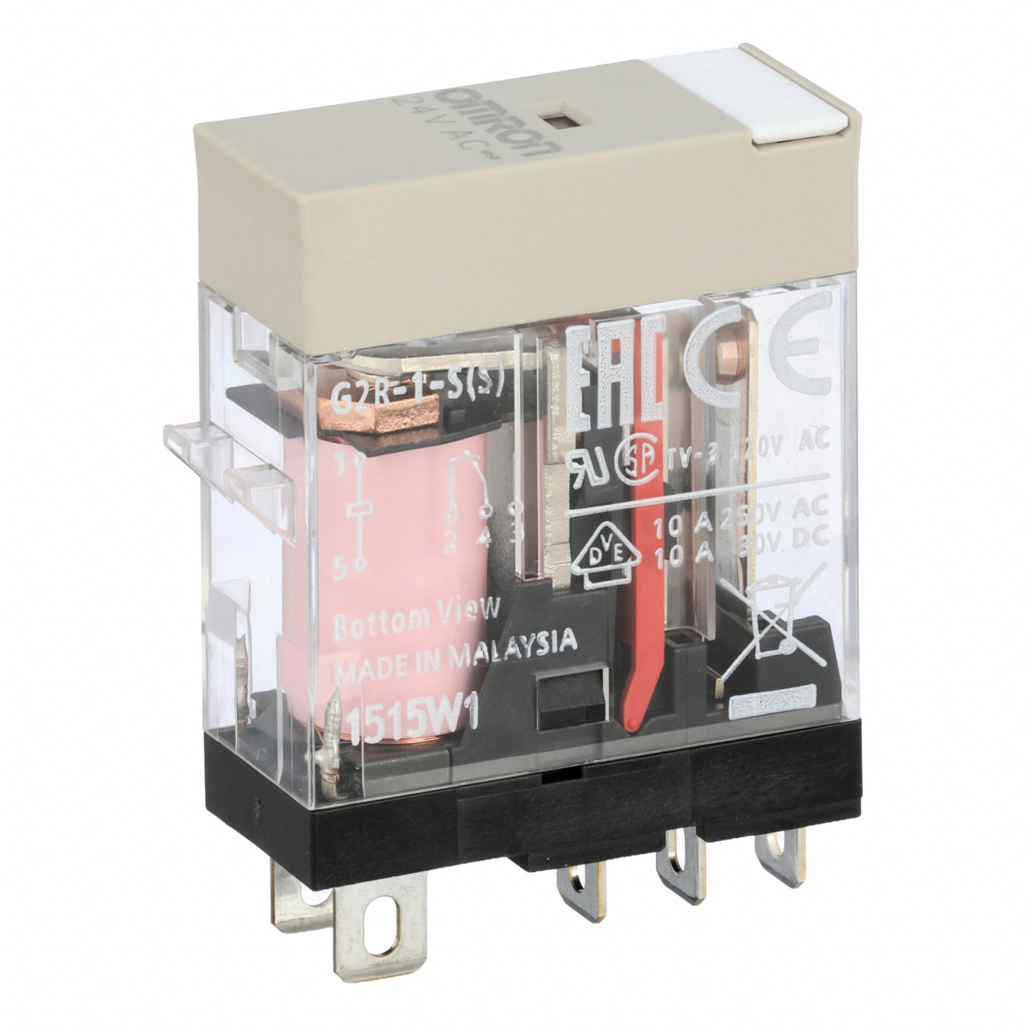 General Purpose Relay: Socket Mounted, 10 A Current Rating, 24V AC, SPDT, 5 Pins/Terminals