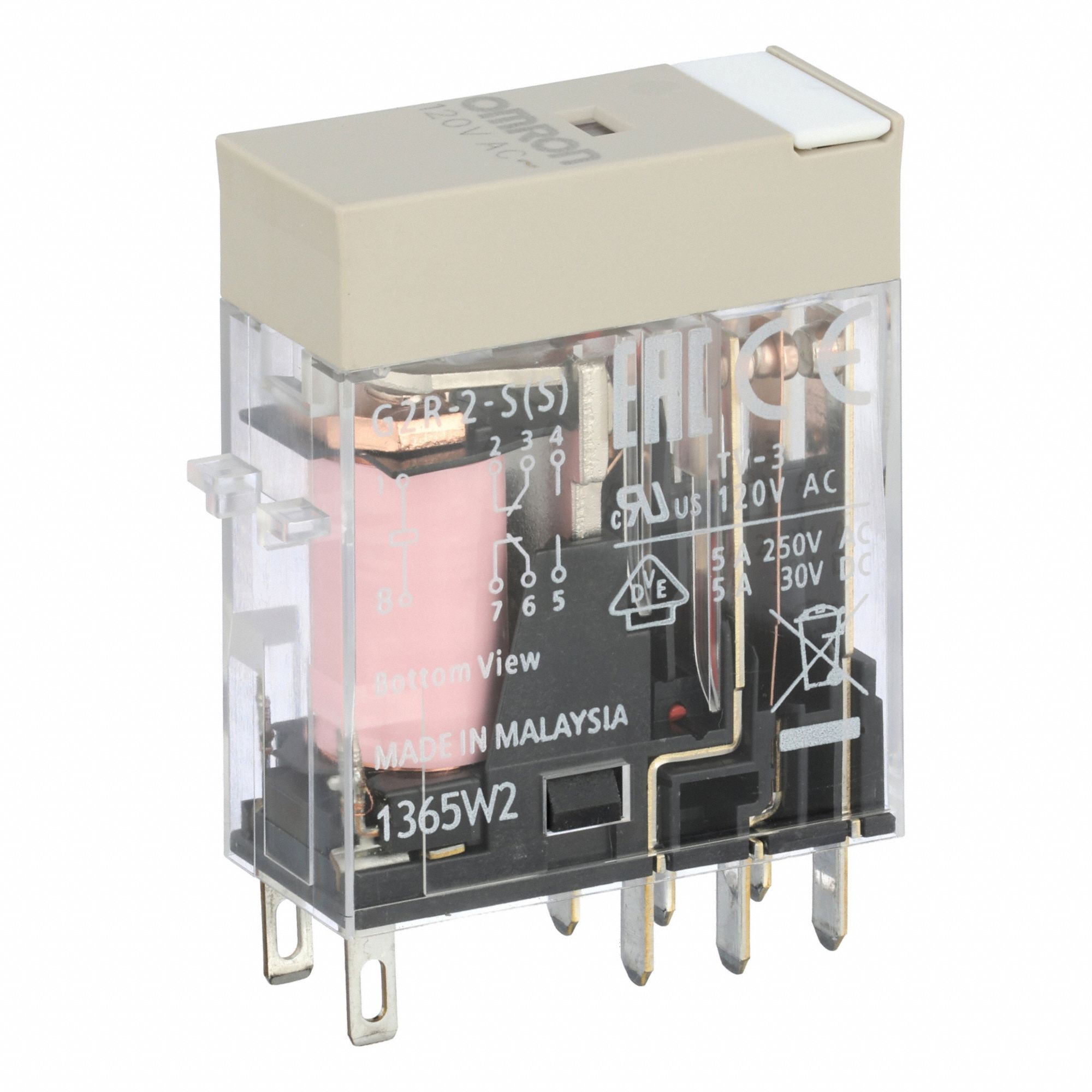 General Purpose Relay: Socket Mounted, 5 A Current Rating, 120V AC, DPDT, 8 Pins/Terminals