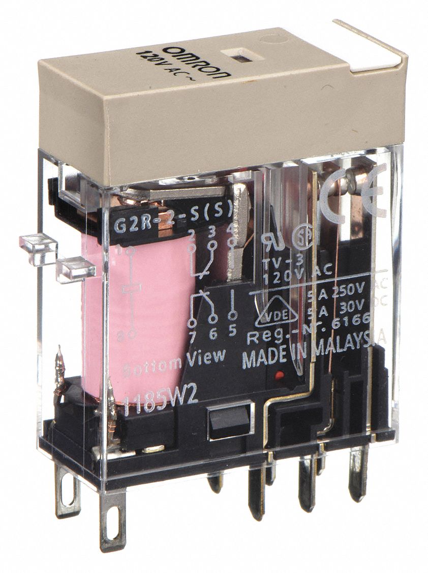 GENERAL PURPOSE RELAY, SOCKET MOUNTED, 5 A CURRENT RATING, 120V AC, 8 PINS/TERMINALS, DPDT