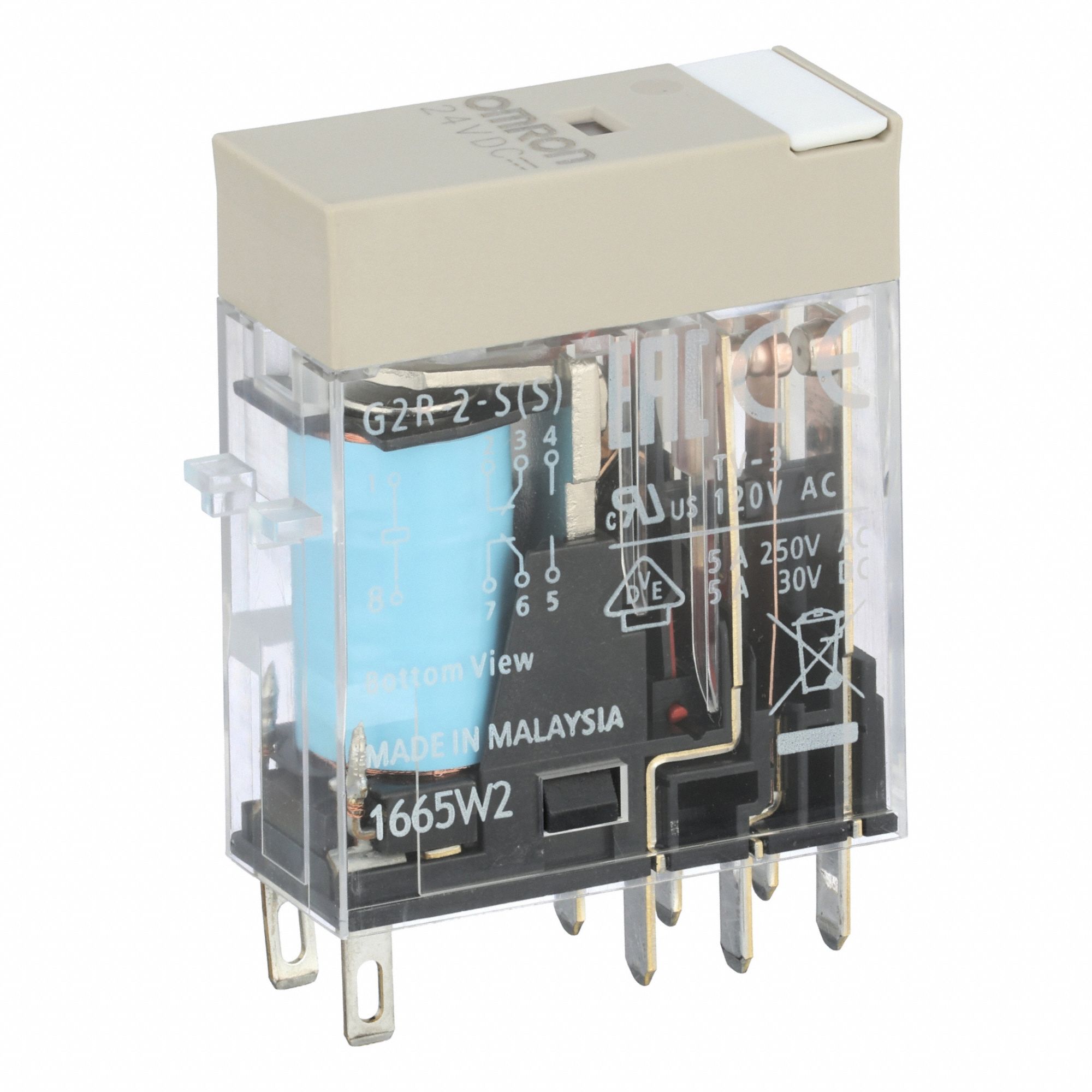 General Purpose Relay: Socket Mounted, 5 A Current Rating, 24V DC, DPDT, 8 Pins/Terminals