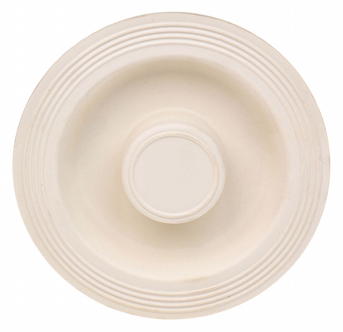 Drain Stopper: Rubber, White, Push and Pull, Disposal, 3 1/8 in Fits Min Drain Size