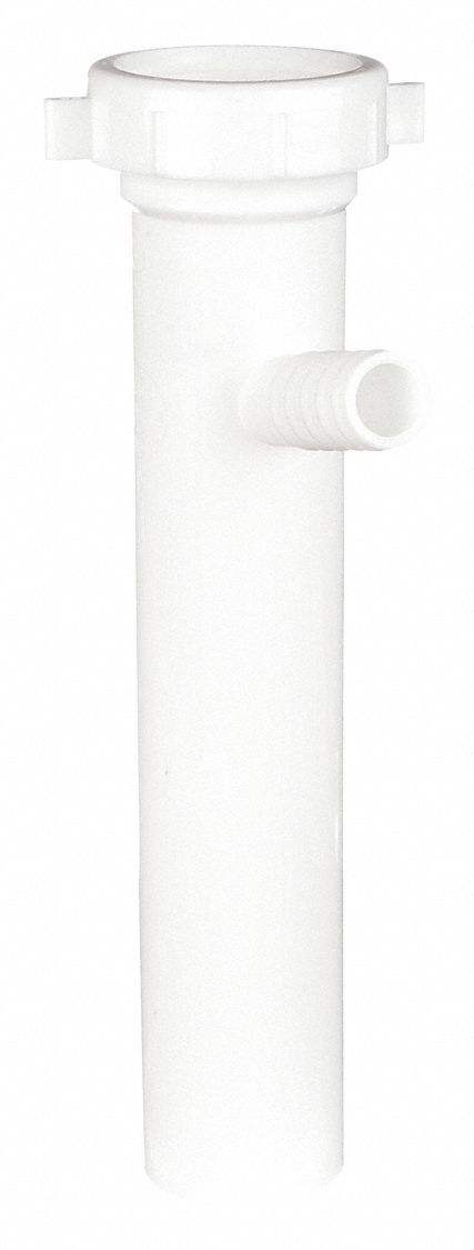 Tailpiece: Plastic, White, 1 1/2 in Nominal Pipe Size, 8 1/8 in Overall Lg, Slip