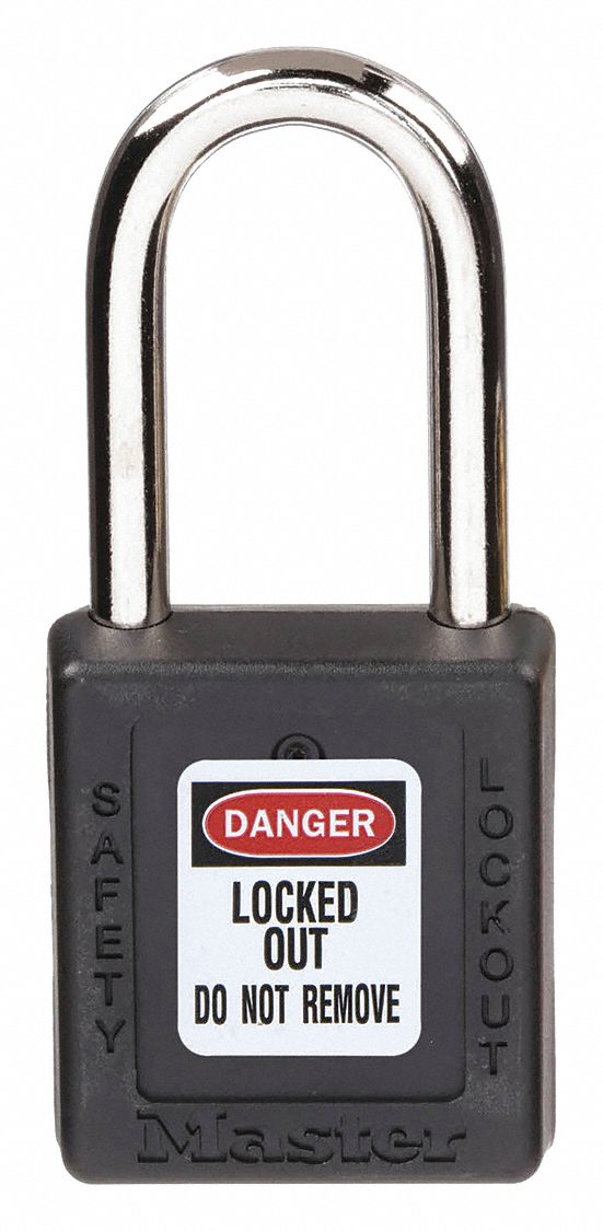 LOCKOUT PADLOCK, KEYED DIFFERENT, THERMOPLASTIC, STANDARD BODY, METAL, BLACK