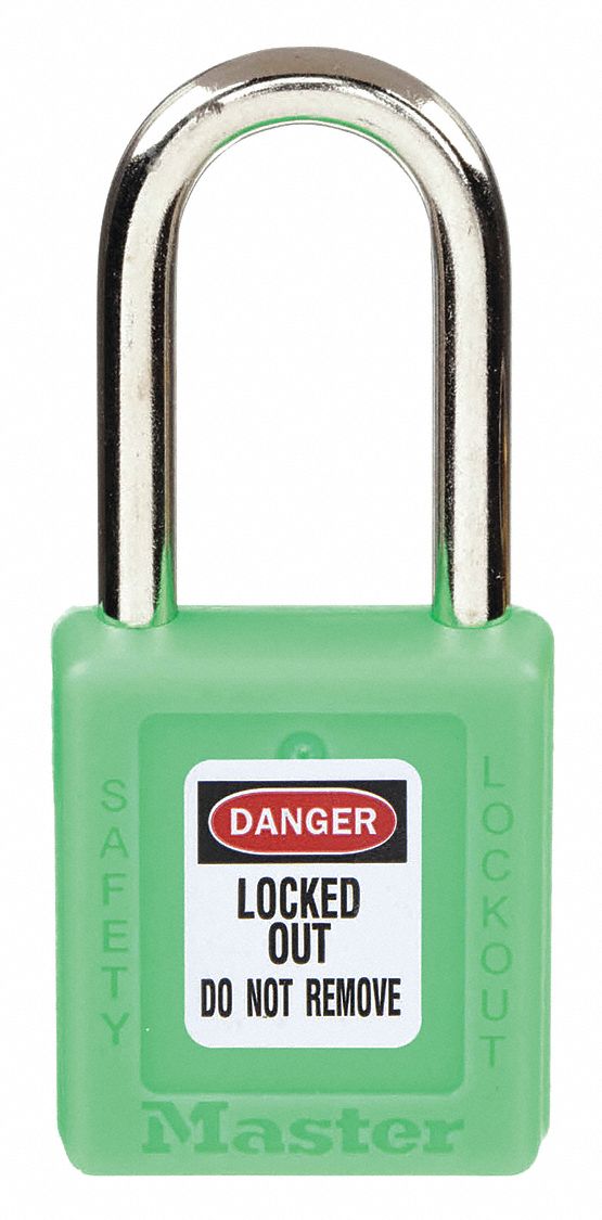 LOCKOUT PADLOCK, KEYED DIFFERENT, THERMOPLASTIC, STANDARD BODY, METAL, GREEN