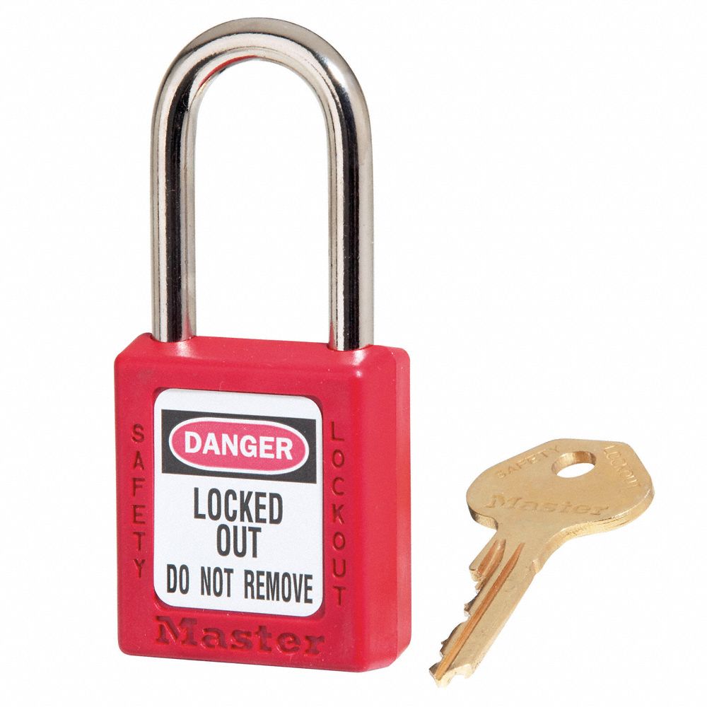 LOCKOUT PADLOCK, KEYED DIFFERENT, THERMOPLASTIC, STANDARD BODY, METAL, RED