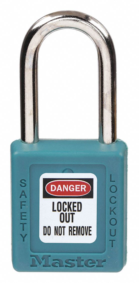 Lockout Padlock: Keyed Different, Thermoplastic, Std Body Body Size, Metal, Std, Teal