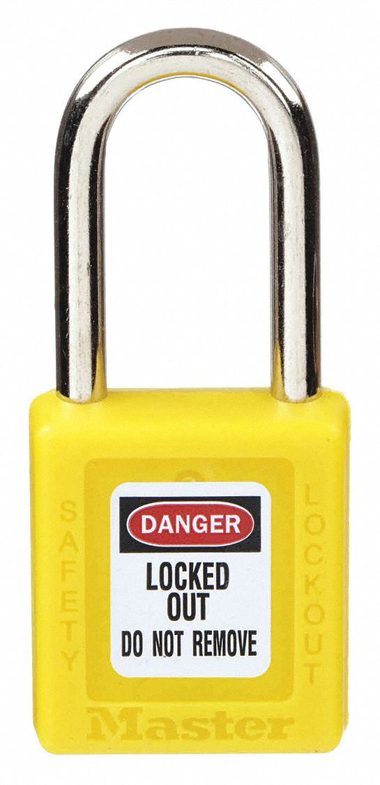 LOCKOUT PADLOCK, KEYED DIFFERENT, THERMOPLASTIC, STANDARD BODY, METAL, YELLOW