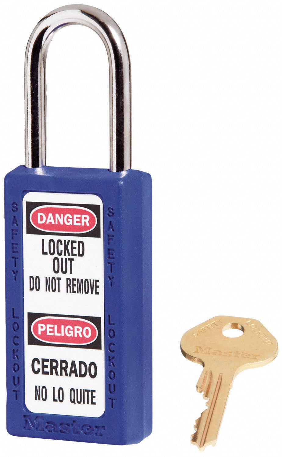 LOCKOUT PADLOCK, KEYED DIFFERENT, THERMOPLASTIC, LONG BODY, METAL, STD, BLUE