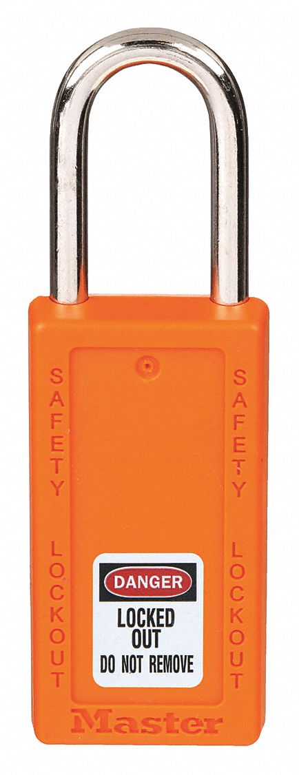 Lockout Padlock: Keyed Different, Thermoplastic, Long Body Body Size, Metal, Std, Orange