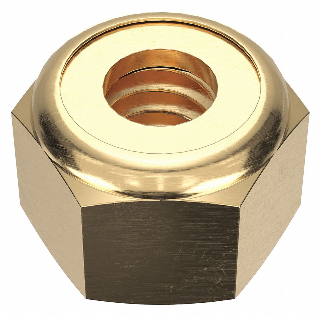 Lock Nut: Nylon Insert, Std Hex, 1/4"-20 Thread Size, Brass, Not Graded, Plain, 25 PK