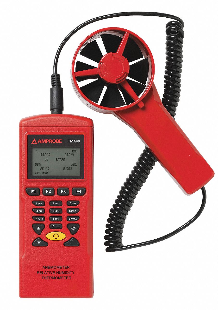 Anemometer, Rotating Vane, Yes, Yes, 79 to 6299 Velocity (FPM), 0.4 to 32 Velocity (MPS) Grainger