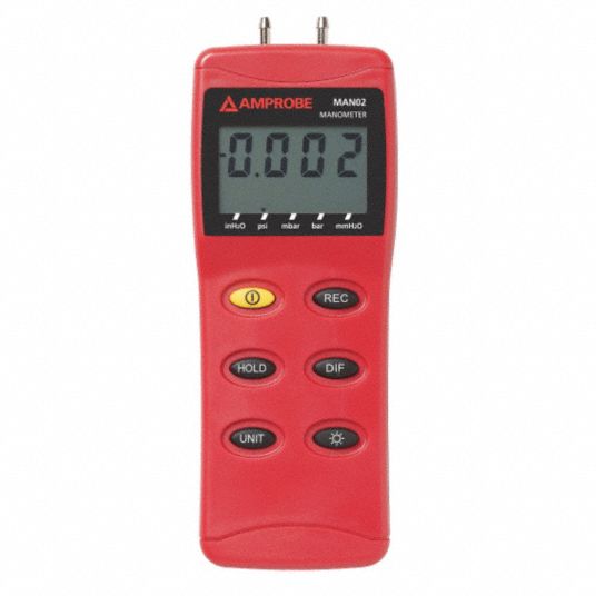 AMPROBE Manometer, Range 0 to 55.36 In WC 4FKR8MAN02A Grainger